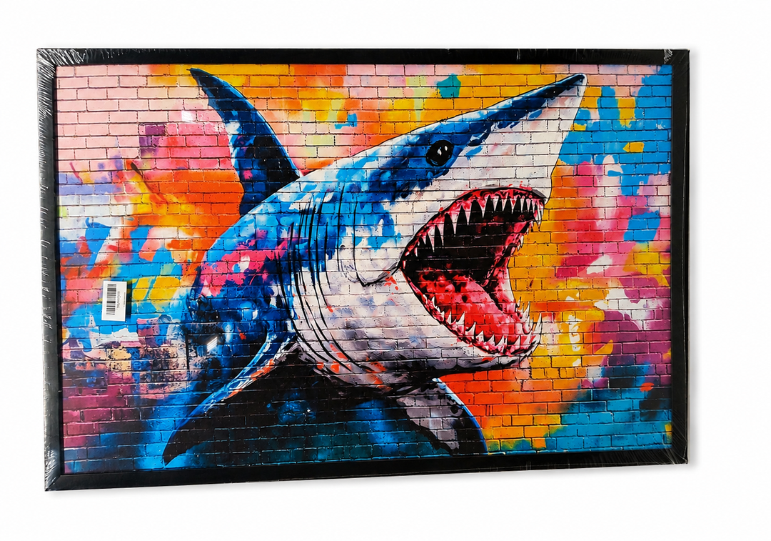 Shark Wall Decor, Framed Artwork for Living Room Bedroom Kitchen Bathroom Office Dining Room, 36"x 24"