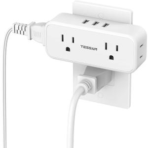 Multi Plug Outlet Splitter with USB, TESSAN 4 Electrical Multiple Outlet Extender with 3 USB Ports, Mini Double Plug Expander Surge Protector for Home, Office, Kitchen, Dorm Essentials, White