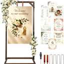 Wooden Welcome Sign Stand, Fixed Sign Holder , Wedding Welcome Sign Stand Wood Easel with Hanging Straps & Ground Stakes for Wedding decor, Birthday Party or Any Event, 63" x 30" x 11.8"