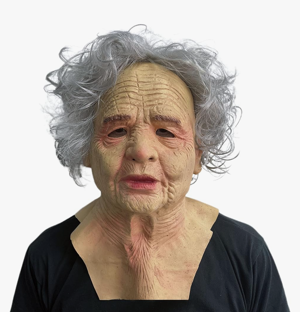 Old Man Mask Latex Elder Halloween Mask Old Person Cosplay Mask with Gray Wig