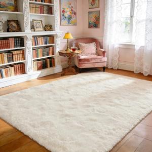 Przemy Ivory Area Rug for Living Room, 5x8 Feet Fluffy Shaggy Rugs for Bedroom, Super Soft Fuzzy Carpet Rug for Kids Boys Girls Room Dorm Nursery Indoor Home Decor