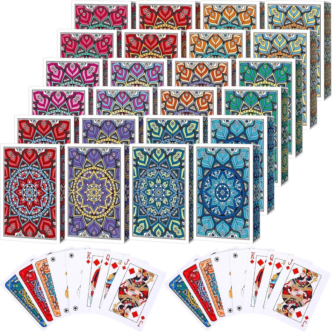 Zubebe 24 Decks of Nertz Card Game Bulk Standard Playing Cards with 12 Colors Mandalas Theme Playing Cards Multiplayer Solitaire Cards Compatible with Poker, Blackjack, Rummy, Go Fish, Bridge