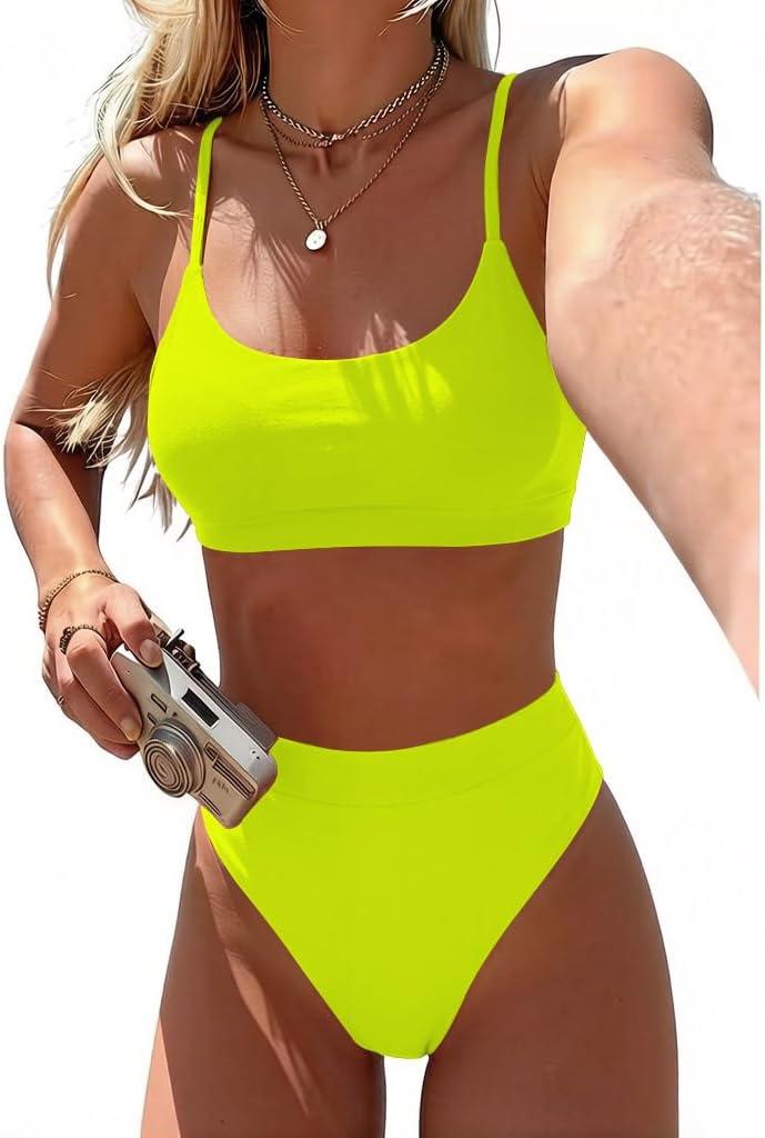 Jolefille High Waisted Bikini Sets for Women Tummy Control Two Piece Swimsuit Push Up High Cut Cheeky Bathing Suit Teen 2026, Medium