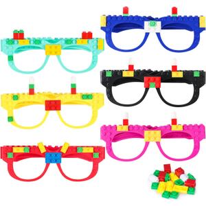 Hxezoc 12 Pcs DIY Building Bricks Glasses Building Blocks Games for Kids Creative Building Block Birthday Party Supplies (Yellow, Red, Cyan, Rose Red, Blue, Black)