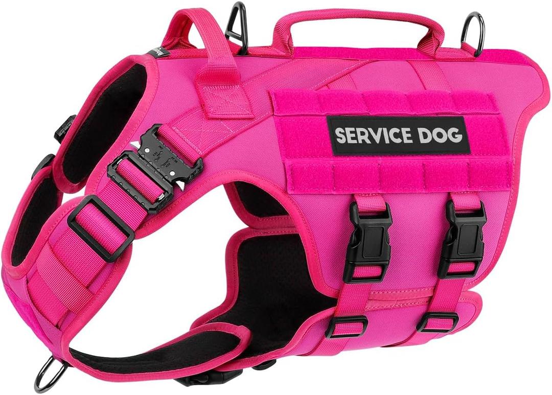 Tactical Dog Harness - PETNANNY Dog Harness Service Dog Vest for Large Breed Dog, Hook and Loop Panel for Service Dog Patchs, Work Dog MOLLE Vest with Handle for Walking Hiking Training(Pink,M) (Standard M (Chest: 2334", Neck: 17-24"))