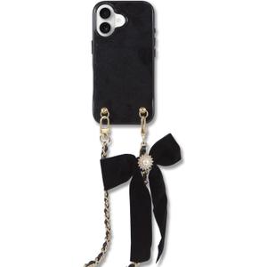 Crossbody Case for iPhone 17 with Gold and Vegan Leather Woven Detachable Chain - Black