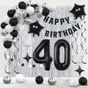 40th Birthday Decorations for Men Women- Black Silver Happy 40th Birthday Party Decor With Banner Backdrop,Number 40 Foil Balloon -Black White Balloons Garland Arch Kit for 40 Years Old Anniversary