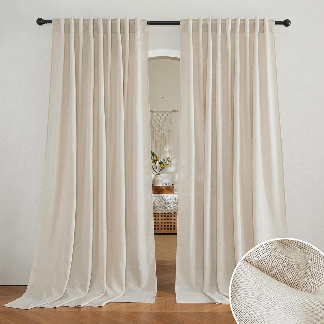 RYB HOME Linen Sheer Curtains 84 inches Length, Glare Light Filter Privacy Sheer Drapes Classy Solid Panels for Wedding Ceremony Farmhouse Balcony Terrace, Beige, W 70 x L 84 inches, Set of 2