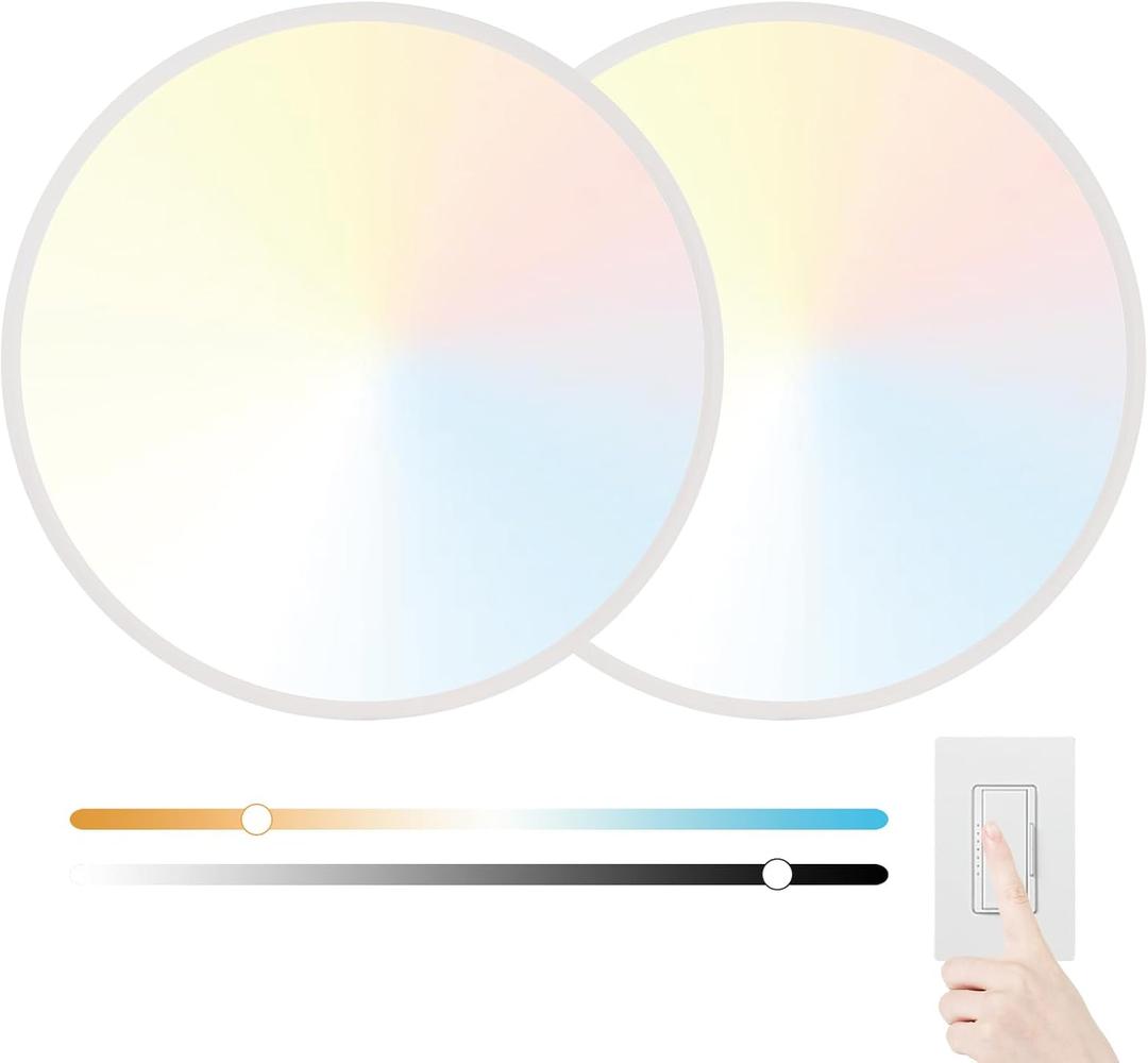 20 Inch Large LED Flush Mount Ceiling Light Fixture,45W,4600LM,3000K/4000K/6000K CCT Selectable,0.9 inch Super Slim Round Ceiling Light for Bedroom,Hallway,Kitchen (Dimmable White 2PK)