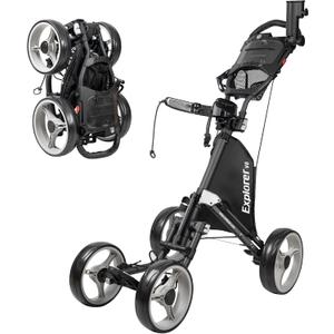 Caddytek Explorer V8 Golf Push Cart - SuperLite 4 Wheel Aluminum Foldable Cart with Adjustable Front Wheel Width, Foot Brake, Cooler Basket, Umbrella Holder, Drink Holder, Scorecard Console (Dark Grey)