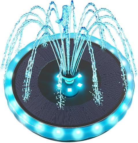 Yzert Solar Fountain Matte Panel with 4000 mAH Battery, 4W Bird Bath Fountains Solar Power with 8 Nozzles, Floating Solar Fountain Pump for Bird Bath, Garden, Pond, Outdoor (Color Change)