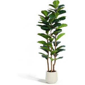 5ft Fake Fiddle Leaf Fig Tree, Realistic Fake Plants with Natural-Looking Trunk, Evergreen Faux Plants Indoor for Home & Office Decor3 Poles, White Pot
