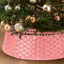 26in Christmas Tree Collar, Natural Woven Rustic & Farmhouse Holiday Decoration, 5-Piece Rattan Tree Skirt Ring Accessory for Xmas Artificial Trees(Pink)