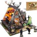 DIY Miniature House Kit,Hunting Cabin House Kit with Furniture Retro Creative Room with LED 3D Wooden Puzzles Crafts Model Building Kit Decor Adults Teens Birthday