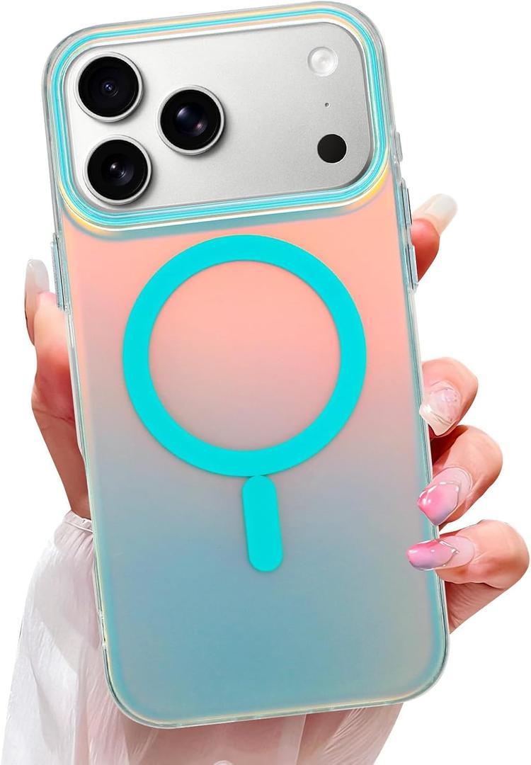 OOK Magnetic Color-Shifting Iridescent Case for iPhone 17 Pro Max, Blue | Compatible with MagSafe, Fluorescent Glitter Bling Shockproof Cover for Women & Girls