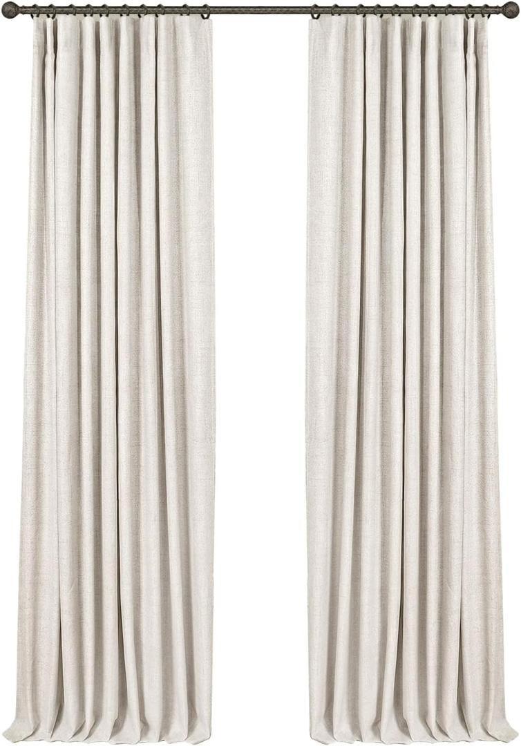 INOVADAY 100% Blackout Curtains for Bedroom, Black Out Curtains 63 Inch Long, Clip Rings Linen Blackout Drapes, Thermal Insulated Room Darkening for Living Room, 2 Panels - Beige,W50xL63