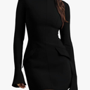 ANRABESS Women's Long Sleeve Mock Neck Sexy Bodycon Mini Dress Dressy Casual Elegant Formal Party Blazer Dresses with Pockets Black, Small