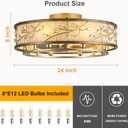 WWM Flush Mount Caged Ceiling Fan with Light and Remote, 24" Crystal Low Profile Ceiling Fans with Reversible Motor, Modern Small Bladeless Fan for Bedroom Kitchen Living Room (8 E12 Bulb Include)