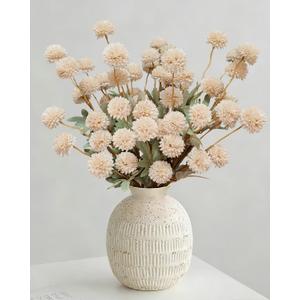 Beige Faux Silk Mums Artificial Flowers, 8Pcs Fall Fake Kiku Small Mini Chrysanthemum Pom Pom Stems for DIY Bouquets Centerpieces Vase Autumn Home Decorations Floral Arrangement