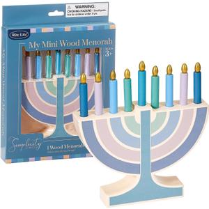 Rite Lite My Play Wooden Menorah with Removable Wooden Candles - Colorful Chanukah Menorah for Kids Hanukkah Gifts Decorations Centerpiece, Jewish Holiday Party Favors (Pastel)