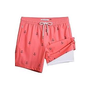 maamgic 2 in 1 Mens Swim Trunks 7 Inch Swim Shorts Swim Suits Board Shorts, L, Pink
