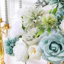 Floweroyal Artificial Flowers Combo Teal Blue Flowers Mix Silk Flowers Dahlia Roses with Stems for DIY Wedding Bridal Bouquets, Baby Shower, Floral Arrangement, Table Centerpieces, Home Decorations.
