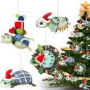 4 Pcs 3D Sea Turtle in Santa Hat Christmas Ornament 4.7 Inch Handmade Felt Turtle Decor for Beach Ocean Coastal Theme Xmas Tree Hanging Decorations for Stocking Stuffers & Ocean Lovers