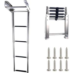 Amarine-made 4-Step Stainless Steel Under Platform Slide Mount Boat Boarding Telescoping Ladder - FBA (A)