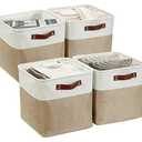 DECOMOMO Storage Cubes, 11x11 Cube Storage Bins, Baskets for Shelves (Beige & White, 4 Pack)