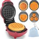 Baker's Friend 4 in 1 Mini Waffle Maker with Removable Plates, Set Includes Mini Pancake, Donut, Heart Shape Waffle Makers, Compact Size, Recipe Included, Red