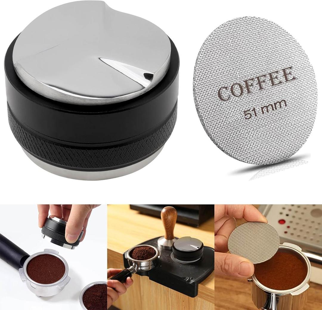 51mm Coffee Distributor & Tamper, Dual Head Coffee Leveler and Espresso Puck Screen Adjustable Depth Professional Barista Espresso Hand Tamper for Espresso Machine (51mm)