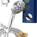 Handheld Shower Head with 6.56ft Extra Long Hose, On Off Switch 8-Seting High Preesure Hand Held Showerhead, Low-Reach Adhesive Holder for Kid, Disable& Elder (Chrome)