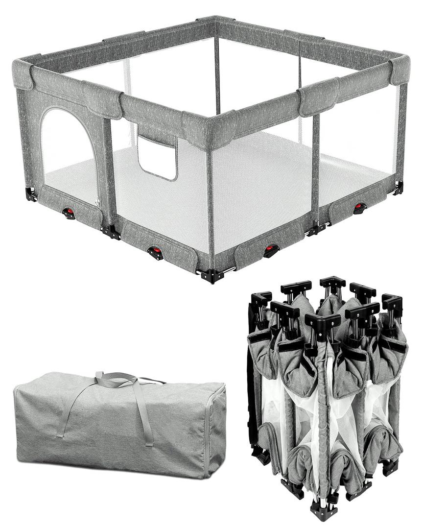 Dearlomum Foldable Baby Playpen with Non Removable Mat, Extra Large Collapsible Play Yard for Babies & Toddlers, Portable Travel Playpen, Baby Activity Center for Indoor & Outdoor Use (Grey 51"51") (50x50 ")