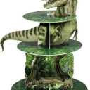 3 Tier Dinosaur Cupcake Stand Party Decorations Dinosaur Theme Cupcake Holder Decorations Dino Dessert Tower for Kids Dino Jungle Theme Party Birthday Supplies(Realistic)