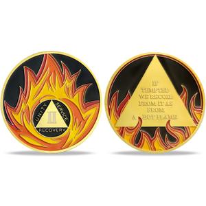 2 x Flame Triangular 2 Year Sobriety Coin | AA Coins for Men & Women | Anniversary Sobriety Gifts | Unity & Service Medallion for Alcoholics Anonymous | AA Chips & Medallions