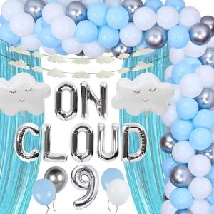 LaVenty Luxury Silver On Cloud 9 Balloons On Cloud 9 Birthday Decoration Nine Years Old Birthday Balloon