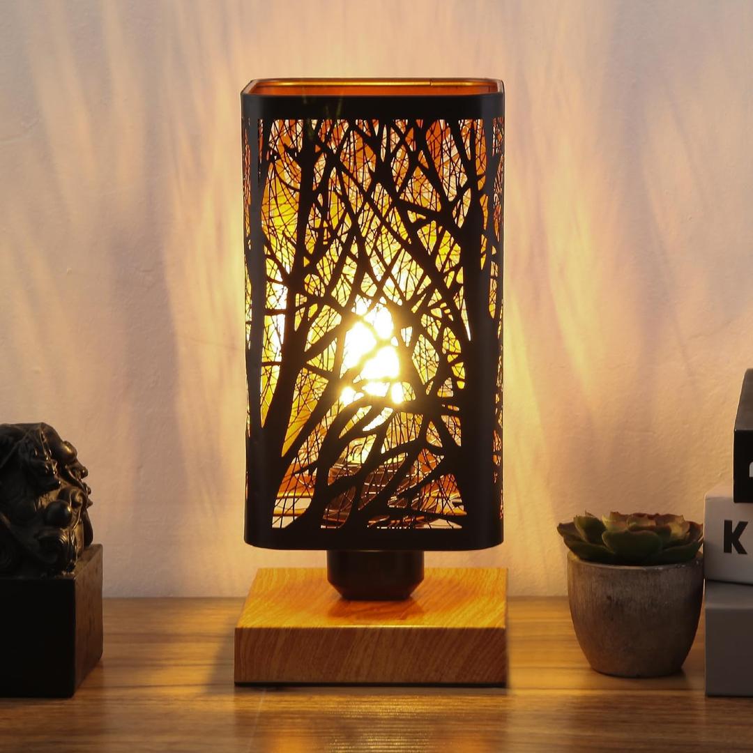 Rustic Table Lamp with Dimmer, Small Black Industry Metal bedside Lamp, fully Dimmable Rotary Switch, Night Light for office Kids, Bedroom Nightstands Lamp, Lamp for Living Room End Tables side
