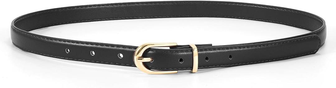 JASGOOD Womens Skinny Leather Belt Ladies Thin Faux Leather Belt with Gold/Silver Buckle for Jeans Dress Pants Fit Waist Size 26-30 inch