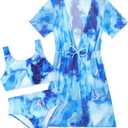Enlifety 5-12T Girls Swimsuit 3 Piece Bikini Bathing Suit with Cover Up Quick Dry Swimwear (7-8 Years, Marble)
