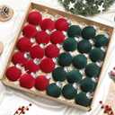 30 pcs Red and Green Flocked Velvet Christmas Tree Ball 2.4inch Christmas Tree Ornaments Shatterproof Plastic Decorative Hanging for Xmas Holiday Family Home Store Indoor Decor