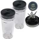 2pcs Replacement 12OZ Cup with spout lid,Extractor blade,Compatible with Ninja Mega Kitchen System Blender/Food Processor with 1500W BL770A 30/ BL770 30/BL771 30 (2 * 12oz.+2* spout lid+1*blade)