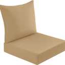 downluxe Outdoor Deep Seat Cushion Set, Waterproof Patio Furniture Cushions with Zipper for Outdoor Chair Sofa, 24" x 24", Khaki (Beige), Pack of 2