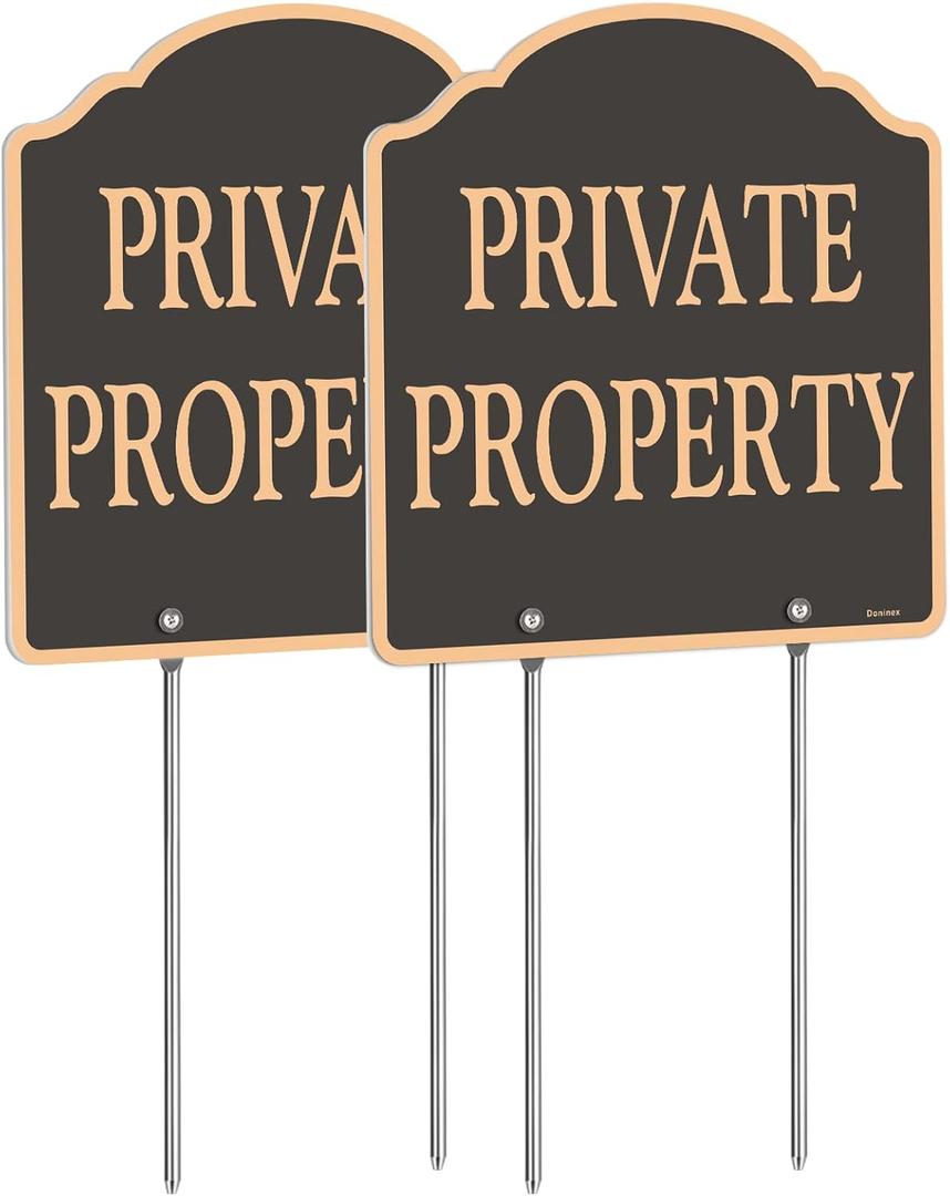 Large (2 Pack) 12x12 Inch Private Property Yard Sign, Reflective, Aluminum, Metal, Weatherproof Up to 7 Years Outdoor, Includes Stakes for Easy Mounting