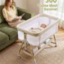 Baby Bassinet Bedside Crib, 3-in-1 Baby Bassinet Bedside Sleeper，Rocking Bedside Bassinet with Wheels, Adjustable Easy Folding Portable Bed for Infant Newborn (Beige)