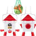 Chicken Feeder and Waterer Set, 13 Pounds Chicken Feeders No Waste Bucket and 2 Gallons Chicken Waterer Chicken Vegetable Hanging Feeder (Red)