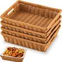 Marsui 4 Pcs Wicker Serving Baskets for 9 X13 Inch Foil Pans, Decorative Serving Tray for Hot Dishes, Bread, Casseroles, Buffet & Catering (Brown)