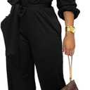 SxClub Jumpsuits for Women Formal Sexy Elegant Long Straight Pants Busineess Party Jumpsuit with Belt Pockets L