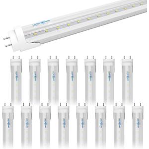 T8/T10/T12 4 Foot LED Light Tube 20W 48 inch, 40W Equivalent, Cool White 6000K, Clear Cover, Dual-end Powered, Ballast Bypass Retrofit, ETL Listed, 16-Pack (16 Count )