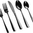 Teyyvn Stainless Steel Black Cutlery Set, 40-Piece Flatware Silverware Set, Service for 8