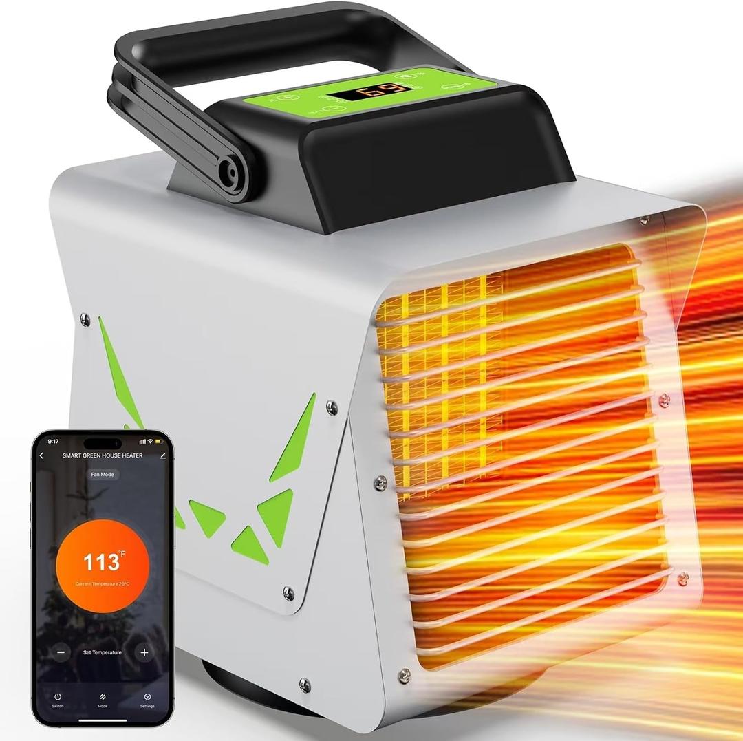 1500W Greenhouse Heater With APP Remote Control & Smart Control Panel, Portable Outdoor for Plants & Vegetables, Smart Safe for Greenhouse, Garage, Grow Tents, Sunroom
